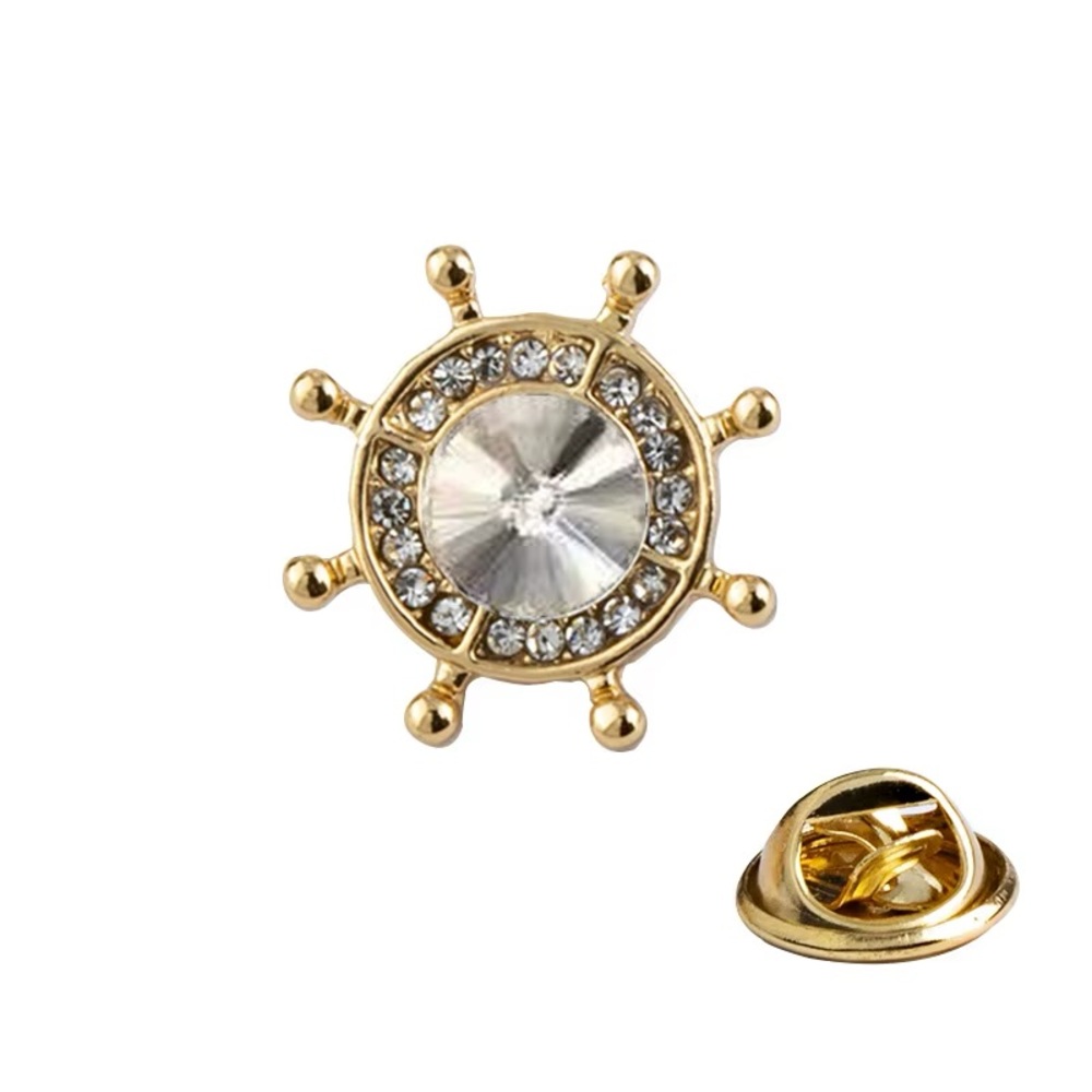 Crystal Ship Wheel Lapel Pin - Men's Accessory - Picture 5 of 7